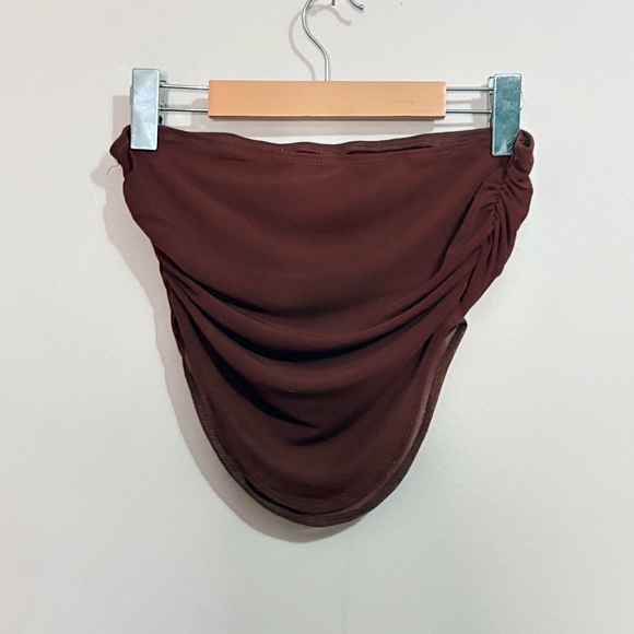 3/$10⚡️Chocolate Brown Sheer Mesh Draped Cropped Strapless Top - Picture 5 of 7